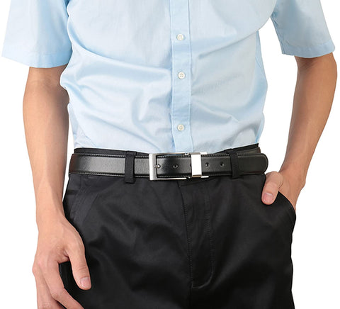 Beltox Fine Men's Dress Belt Leather Reversible 1.25" Wide Rotated Buckle Gift Box (26-28, Silver Rotated Buckle)