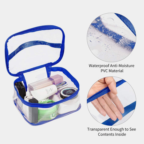 Bagail Large Clear Makeup Bag Zipper Waterproof Transparent Portable Travel Storage Pouch Cosmetic Toiletry Bag With Handle (1 Set Royal Blue)