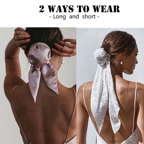 Women Silk Hair Bun Covers - 2Pcs Printed Silk Hair Scarves Elastic Hair Bun Cover Ballet Hair Snood for Women Girls Bun Cover with Riband