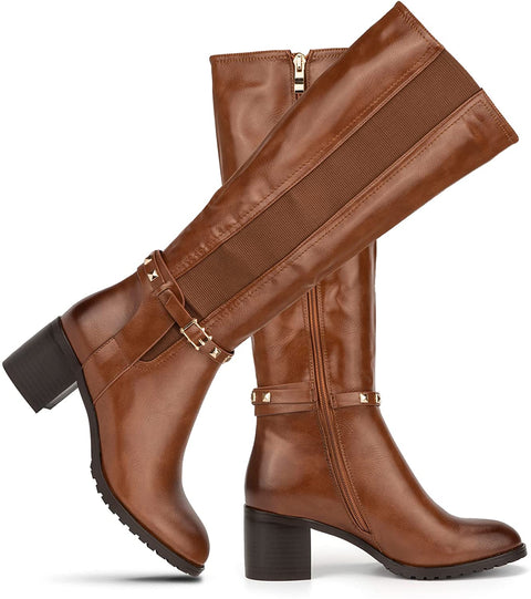Torgeis Women's Destiny Fashion, Casual Faux Leather, Buckle Zipper Mid-Calf Boot, Round Toe, Rubber Outsole