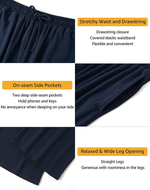 INNERSY Men's Soft Cotton Pajama Pants with Pockets Lightweight Sleepwear Bottoms 2-Pack