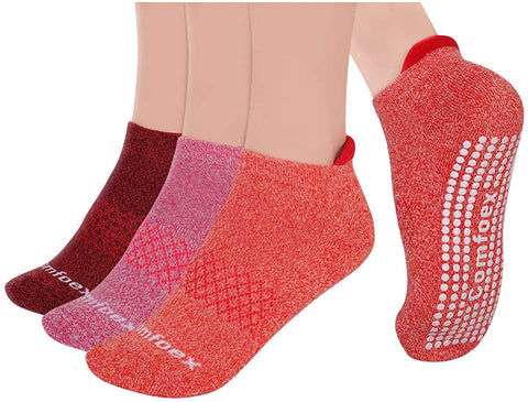 Non Slip Yoga Socks Women 3 Pairs Cushioned Sole Grip Socks for Pilates, Barre