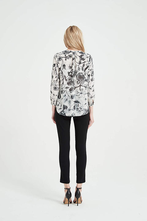 Womens Round Neck 3/4 Sleeves Print Tunic Shirt Blouse Tops