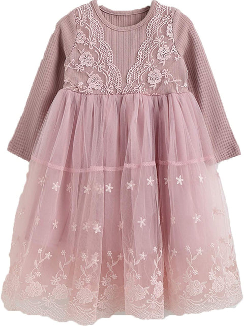 Baby Girls Dress Long Sleeves Tulle Princess Gypsophila Dresses Casual for Toddler Girl Age 6M-7T