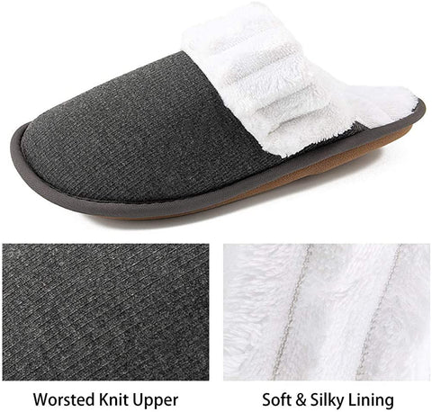 Women's Cozy Fuzzy Plush Fleece Slippers Soft Memory Foam Ladies House Shoes Warm Knit Bedroom Flat Shoe Anti-Slip Indoor Outdoor