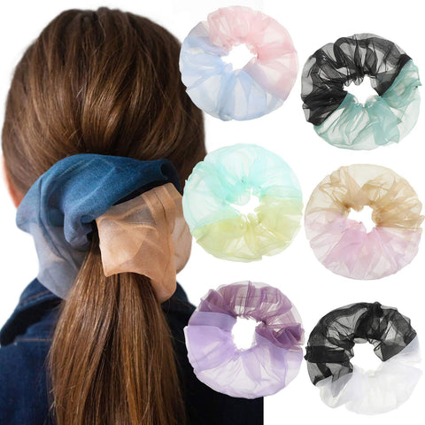 Women Organza Oversized Hair Scrunchies - 6PCS Bobble Elastic Hair Band Hair Bobble Scrunchie Ponytail Holder (Splicing)