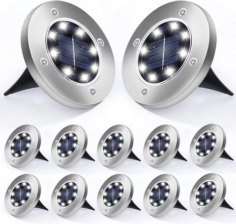 Aogist Solar Ground Lights 12 Packs, 8 LED Solar Garden Lights, Outdoor Solar Disk Lights, In-ground Outdoor Landscape Lights for Pathway Yard Walkway Patio Lawn Path (Cold White)