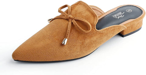 Heel The World Women's Mules Pointed Toe Low Heel Flats Backless Slip On Loafer Shoes for Women