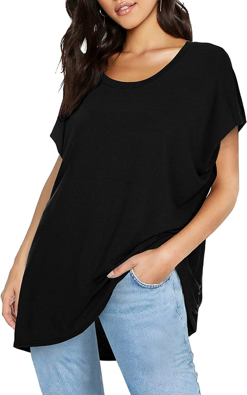 Women's Casual Solid Scoop Neck Summer Tops Sleeveless Loose Oversize Tees