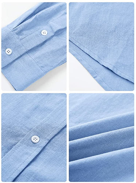 Men's Linen Button Down Shirt Long Sleeve Casual Loose Hippie Beach Yoga T-Shirts Tops