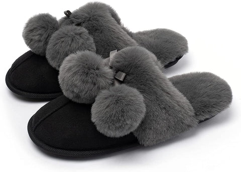 Katliu Women's Fluffy Slippers Warm Faux Fur Memory Foam Slippers Non Slip House Slippers