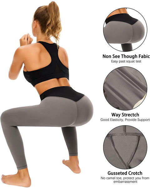 DUKAWA High Waist Leggings with Inner Packet,Tummy Control Workout Running Nylon 4 Way Stretch 7/8 Length Yoga Pants