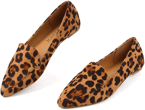 MUSSHOE Womens Flats Pointy Toe Ballet Flats Lightweight Slip On Ballet Shoes for Women,Leopard 10