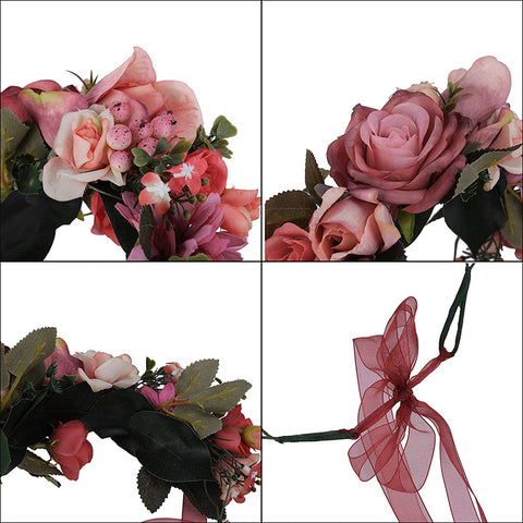 Flower Halo Crown Floral Headpiece - AWAYTR Bohemia Flower Headband Hair Wreath Garland for Women (cameo brown)