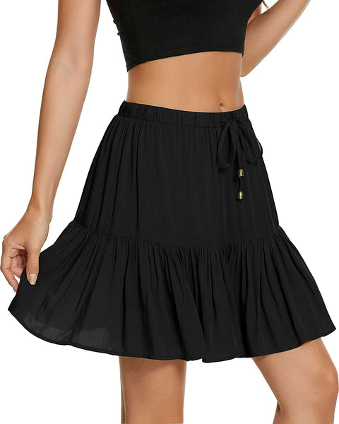 Women's Flared Short Skirt Floral/Solid Ruffle Mini Skater Skirt