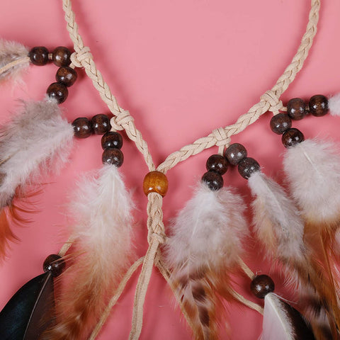 Peacock Feather Hippie Headband Accessories - AWAYTR Bohemia Tribal Indian Hippie Headpiece Braided Beads Headwear Festival Hair Decoration (beige-1)