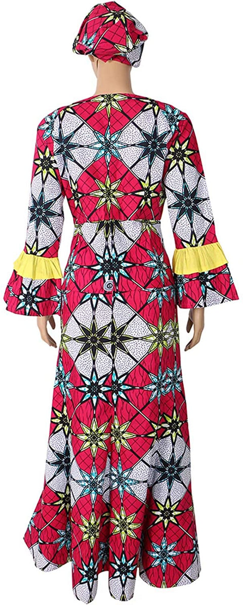 Dresses for Women Autumn 2 Pieces Maxi with Headwrap African Dashiki Print Crop Top Skirt Set