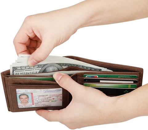 Wallets for Men - RFID Blocking Trifold Genuine Leather Wallet With 2 ID Window