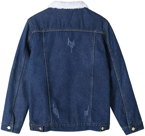 Plaid&Plain Men's Fleece Lined Borg Collar The Sherpa Trucker Jacket Jean Denim Jacket