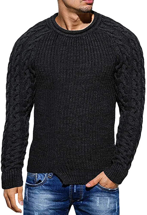 Mens Pullover Sweater Slim Fit Winter Casual Chunky Ribbed Knit Twisted Long Sleeve Sweaters