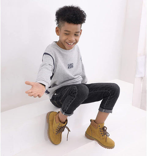 Kids Ankle Boots Boys Girls Lace-Up Outdoor Comfort Work Boots