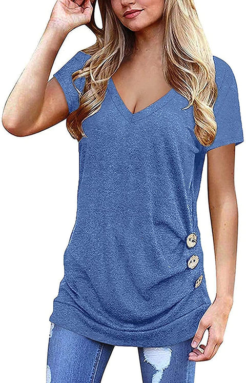 Women's Summer Short Sleeve T Shirts V Neck Casual Tunic Slim Tee Tops