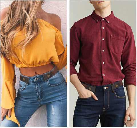 Women/Men Buckle-Free Elastic Belt for Jeans, Ladies Invisible Belt Fits Waist 24-48 inches
