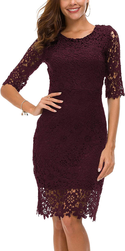 Urban CoCo Women's Lace Sheath Dress Slim Fit Midi Dress