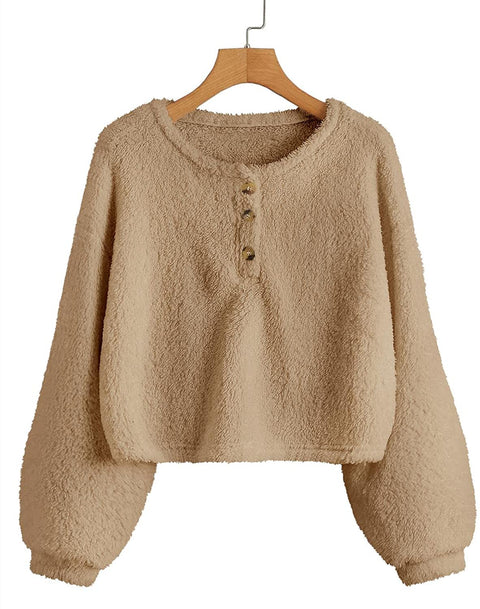 Girls Sherpa Fleece Crop Tops Oversized Puff Long Sleeve Sweatshirt Jacket Coat