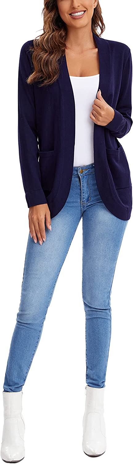 Womens' Long Sleeve Knit Sweater Cardigans Curved Hem Open Front with Pockets