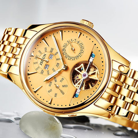 Gold Mens Mechanical Watch Gifts Set