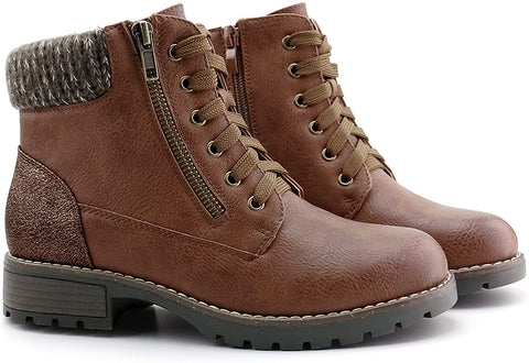 Women Lace up Ankle Booties Side Zipper Combat Boots
