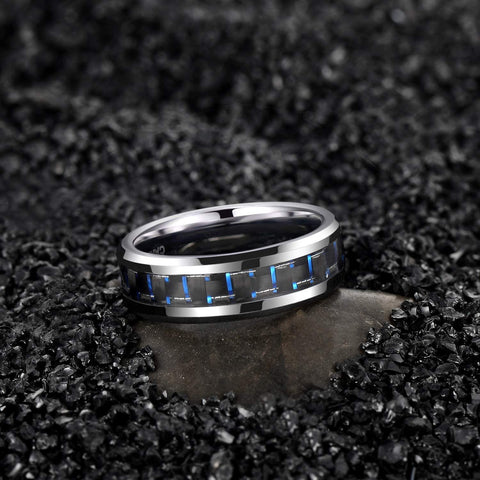 TRUMIUM 6mm 8mm Black Blue Tungsten Ring Carbon Fiber Inlay Wedding Band for Men Women Size 4-15