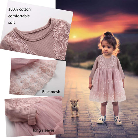 Baby Girls Dress Long Sleeves Tulle Princess Gypsophila Dresses Casual for Toddler Girl Age 6M-7T