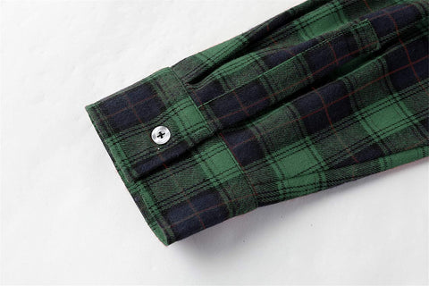 Mens Plaid Flannel Shirt Long Sleeves Button Down Collar Regular-fit Shirts with Pockets