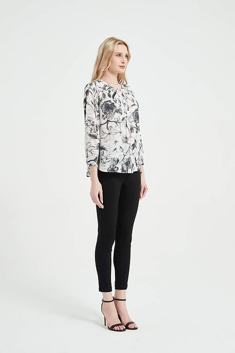 Womens Round Neck 3/4 Sleeves Print Tunic Shirt Blouse Tops