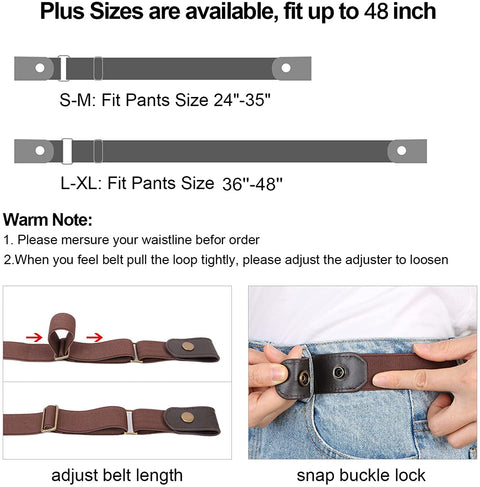 Women/Men Buckle-Free Elastic Belt for Jeans, Ladies Invisible Belt Fits Waist 24-48 inches