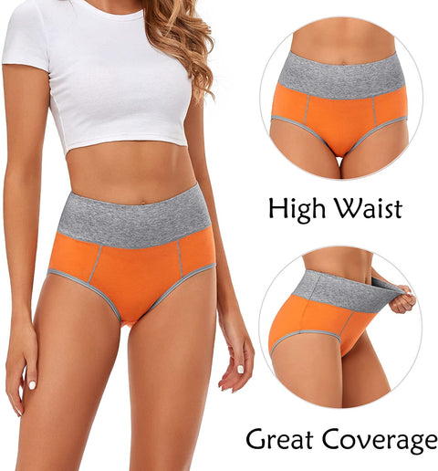 High Waisted Underwear for Women Cotton No Muffin Top Full Coverage Briefs Soft Stretch Ladies Panties 5 Pack
