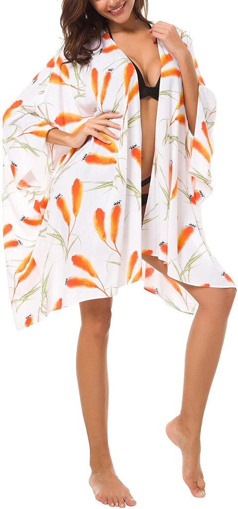 Women's Floral Swimsuit Cover Up Kimono Cardigan Beachwear