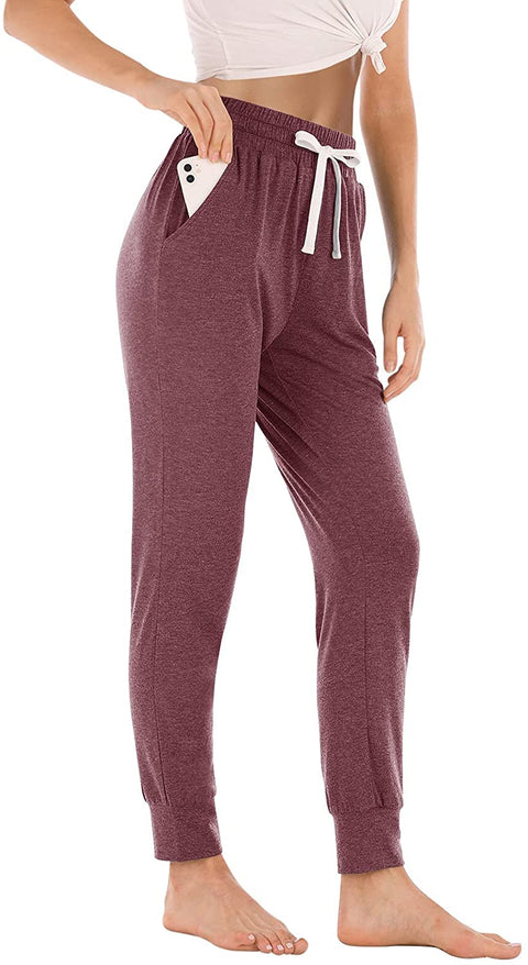 Yoga Pants with Pockets for Women Drawstring High Waisted Pants Loose Workout Joggers Pants Mauve X-Large