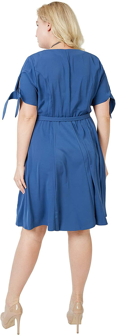 Carrotomato Women's Plus Size V-Neck Dress Ruffled Button Front Opening Swinging Flared Casual Dress Belt
