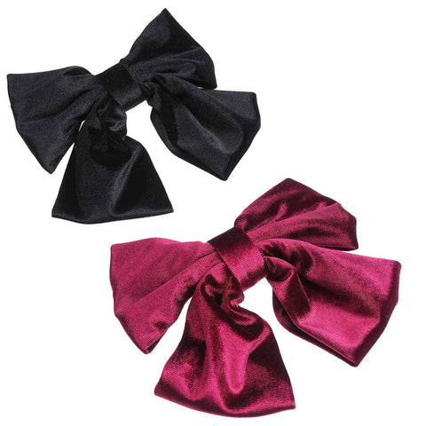 Velvet Bow Barrettes Hair Clips - AWAYTR 2 Packs Flower Elastic Big Hair Bow for Women Wedding Party (wine red+black)
