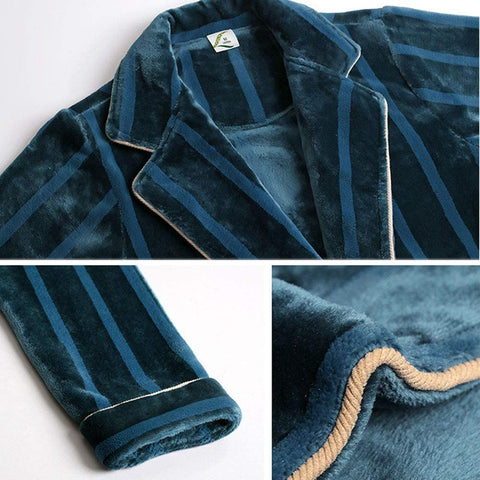 Women's Flannel Fleece Soft Warm Bathrobe Fashion Winter Striped Long Plush Robe