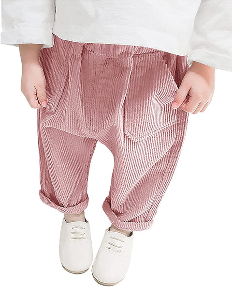 Yasiter Toddler Kids Cute Casual Pants Baby Boys Girls Corduroy Elastic Waist Basic Trousers with Pockets