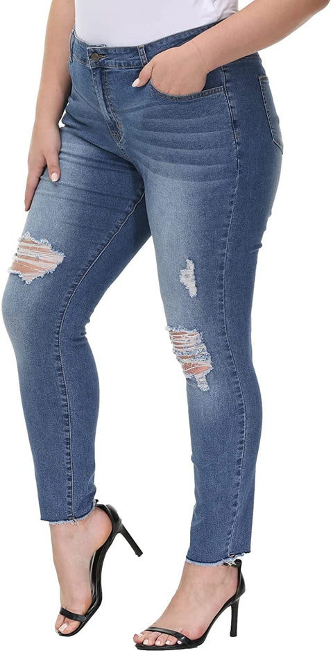 Womens Plus Size Jeans Stretch High Waisted Ripped Skinny Jeans Casual Distressed Jeggings with Pockets