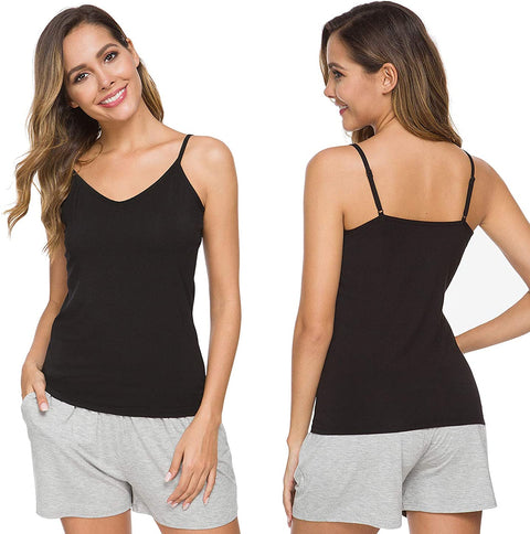 Xelky Womens V Neck Camisole Lightweight Tank Tops Adjustable Spaghetti Strap Undershirts Stretch Soft Plain cami 4 Pack S-XL
