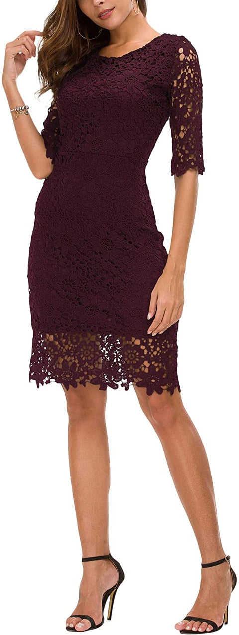 Urban CoCo Women's Lace Sheath Dress Slim Fit Midi Dress