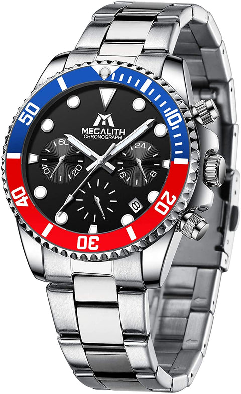 MEGALITH Mens Watches with Stainless Steel Waterproof Analog Quartz Fashion Business Chronograph Watch for Men, Auto Date