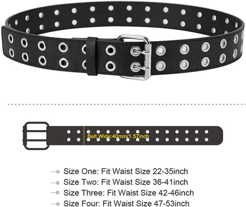 Double Grommet PU Leather Belt for Women/Men Punk metal Jean Belt Wide 1.5 Inch