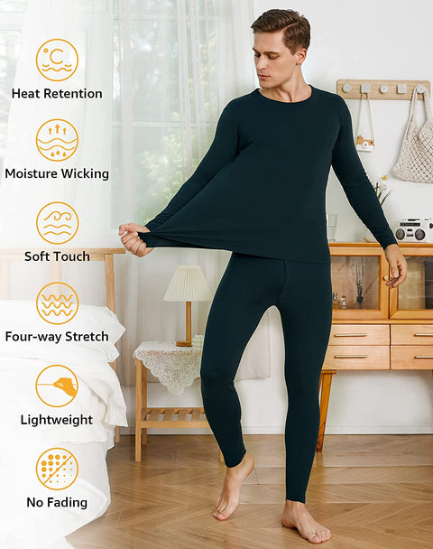INNERSY Men's Thermal Underwear Set Thin Lightweight Long Johns Base Layer Top & Bottoms
